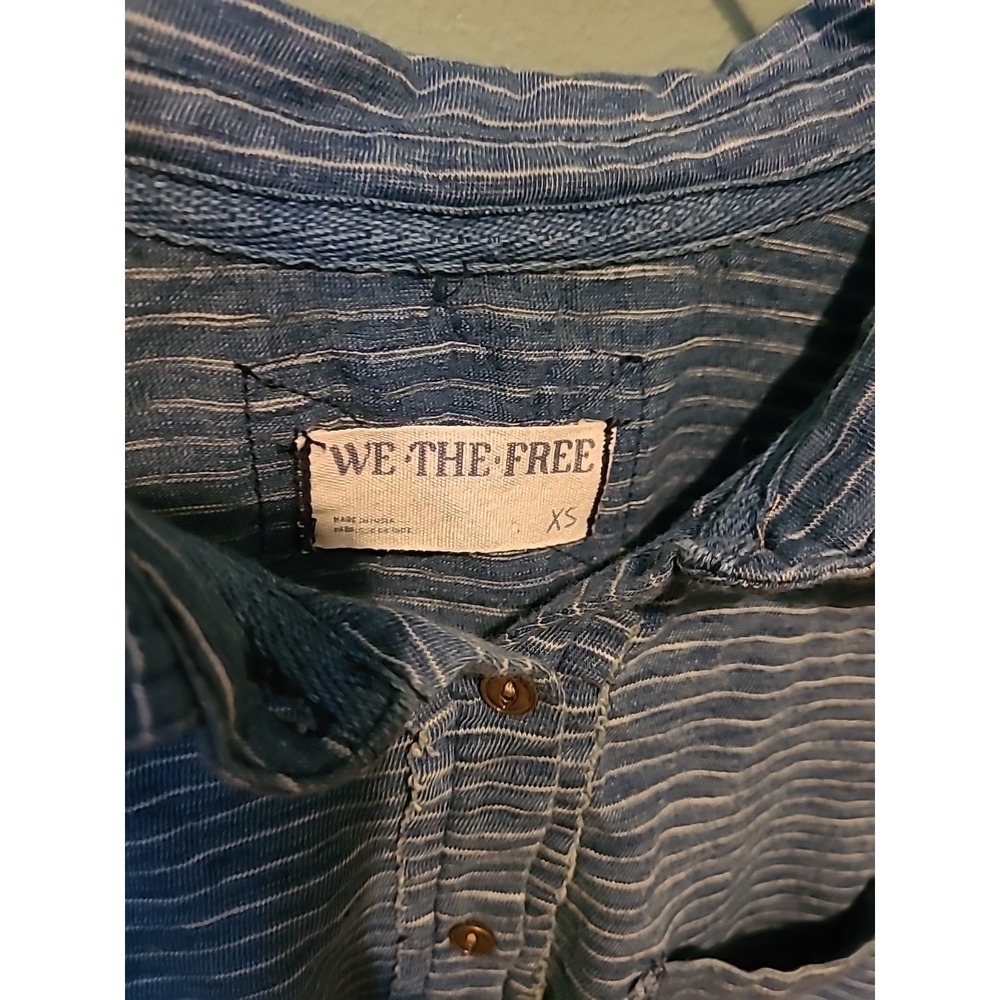 Free People We The Free Ambrose Striped Button Down Blue And White Size XS - Picture 6 of 7